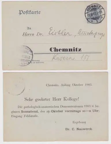 96453 DR Ganzsachen Postkarte P63 Zudruck Dr. C. Nauwerck Chemnitz 1903