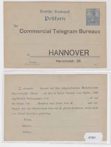 97301 Ganzsachen Postkarte P44 Zudruck Commercial Telegram Bureaux Hannover 1900