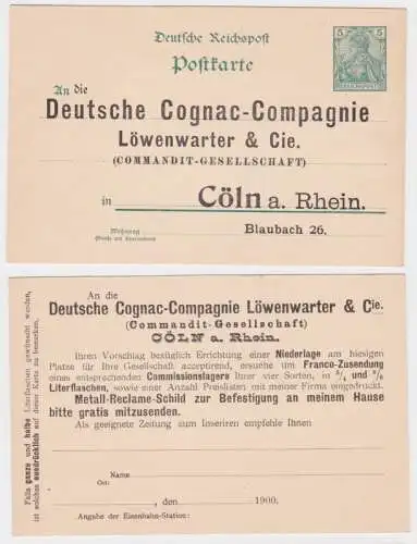 93291 DR Ganzsachen Postkarte P50 Zudruck dt. Cognac-Compagnie Löwenwarter Cöln