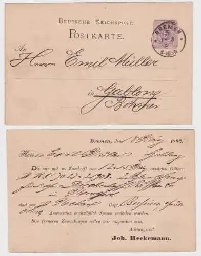 84974 DR Ganzsachen Postkarte P10 Zudruck Joh. Heckemann Bremen 1882