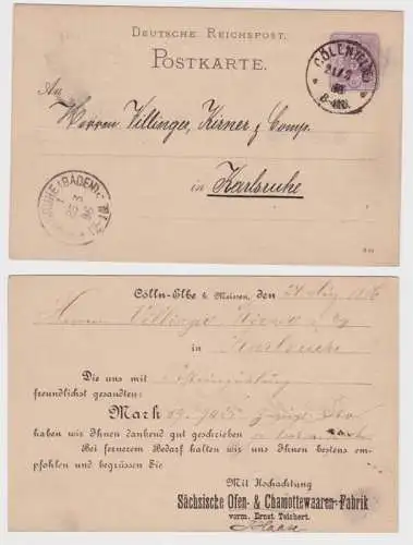 86056 Ganzsachen Postkarte P12 Zudruck Ofen- & Chamottewaaren-Fabrik Cölln 1886