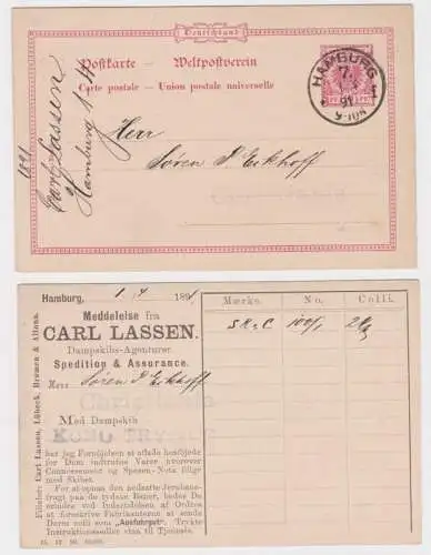 72312 DR Ganzsachen Postkarte P37 Zudruck Carl Lassen Spedition Hamburg 1891