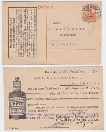 78143 Ganzsachen Postkarte P110 Zudruck F. Wolff & Sohn GmbH Karlsruhe 1917