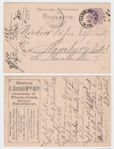 78206 DR Ganzsachen Postkarte P18 Zudruck C. Bartels Wwe & Co Hamburg 1889