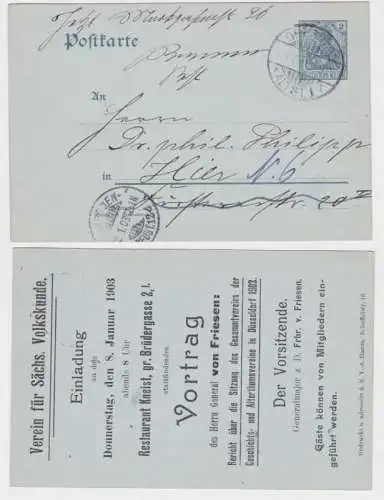 79598 Ganzsachen Postkarte P63 Zudruck Verein für sächs. Volkskunde Dresden 1903