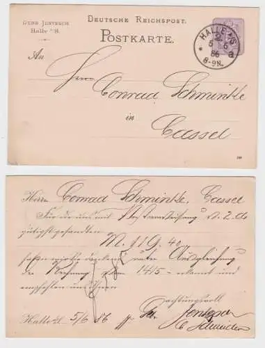 61050 DR Ganzsachen Postkarte P12 Zudruck Gebr. Jentzsch Halle nach Cassel 1886