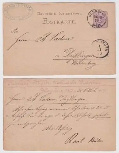 71037 Ganzsachen Postkarte P10 Zudruck Reinbau Müller Hornberg Baden 1879