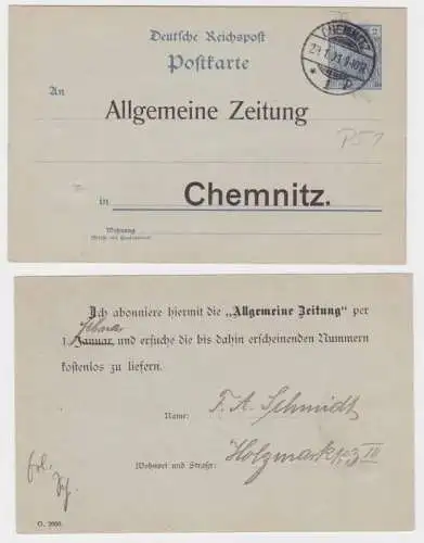 65734 Ganzsachen Postkarte P40 Zudruck Allgemeine Zeitung Chemnitz 1901