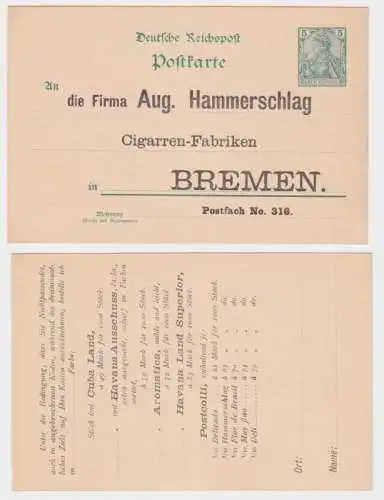 68024 Ganzsachen Postkarte P58 Zudruck Aug. Hammerschlag Cigarren-Fabrik Bremen