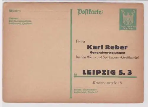 69252 DR Ganzsachen Postkarte P156 Zudruck Karl Reber Wein-Großhandel Leipzig