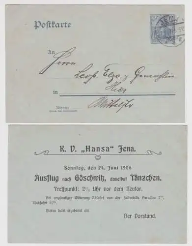 56905 DR Ganzsachen Postkarte P63 Zudruck K.V. 'Hansa' Jena 1906