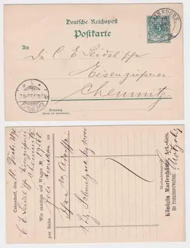 60292 DR Ganzsachen Postkarte P36 Zudruck Königin Marienhütte AG Cainsdorf 1895