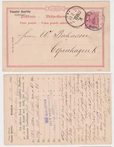 46091 DR Ganzsachen Postkarte P21 Zudruck Theodor Görlitz Breslau 1891