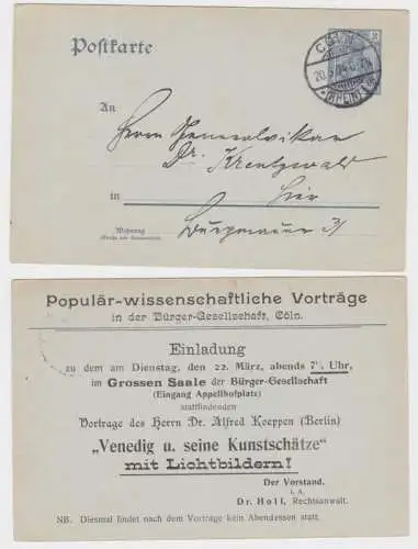 46865 Ganzsachen Postkarte P63X Zudruck Einladung Bürger-Gesellschaft Cöln 1904