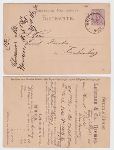 52464 DR Ganzsachen Postkarte P12 Zudruck Sammeldienst Lehmann & Co. Bremen 1885