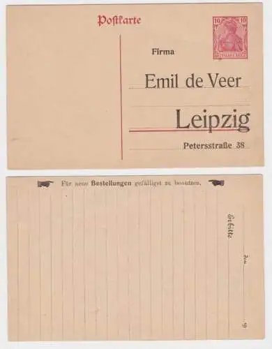 52206 DR Ganzsachen Postkarte P108 Zudruck Firma Emil de Veer Leipzig