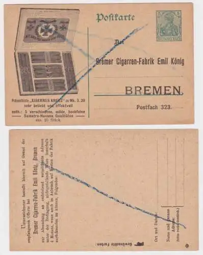 25515 DR Ganzsachen Postkarte P96 Zudruck Bremer Cigarren-Fabrik Emil König