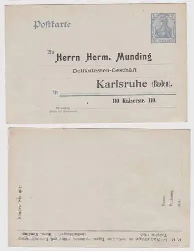 30074 DR Ganzsachen Postkarte P63 Zudruck Herm. Munding Geschäft Karlsruhe