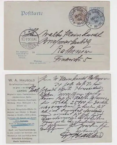 30102 DR Ganzsachen Postkarte P72 Zudruck W.A. Haubold Briefmarken Leipzig 1906