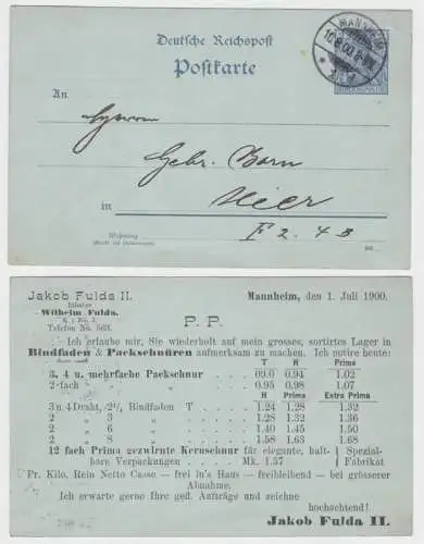 07366 Ganzsachen Postkarte P44 Zudruck Jakob Fulda II Packschnüre Mannheim 1900