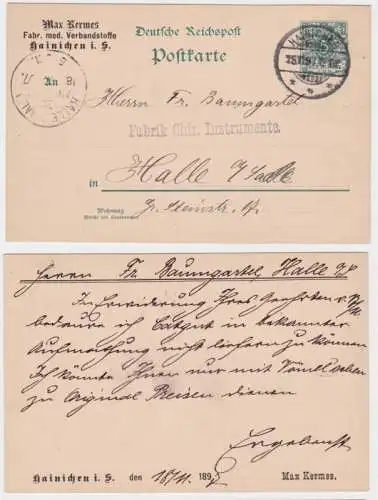 19576 Ganzsachen Postkarte P36 Zudruck Max Kermes Verbandstoffe Hainichen 1897