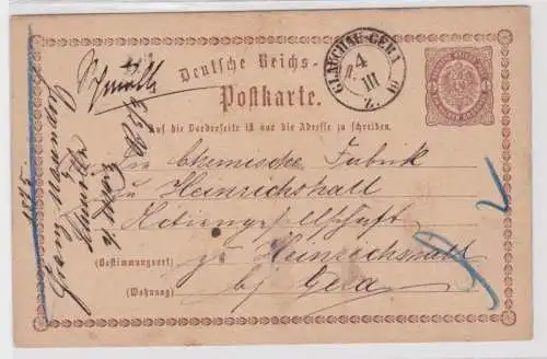 96972 DR Ganzsachen Postkarte P1 Glauchau-Gera an die Fabrik Heinrichshall 1873