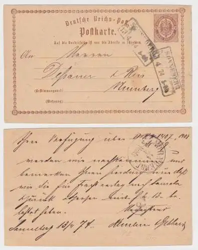 97617 DR Ganzsachen Postkarte P1 Sonneberg nach Nürnberg 1874