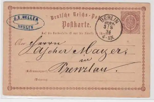 97722 DR Ganzsachen Postkarte P1 J.S. Heller Berlin nach Prenzlau 1874