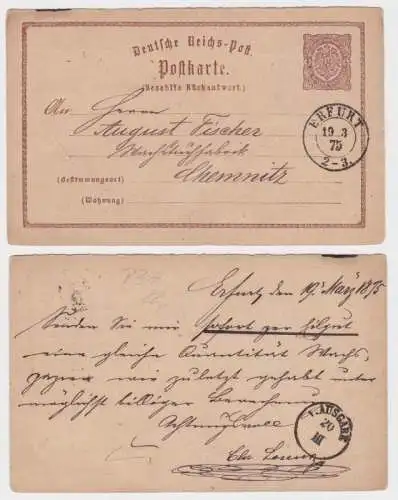 97619 DR Ganzsachen Postkarte P1 Erfurt nach Chemnitz 19. März 1875