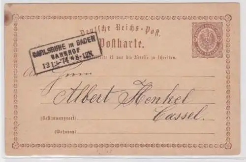 96428 DR Ganzsachen Postkarte P1 Carlsruhe in Baden nach Cassel 1874