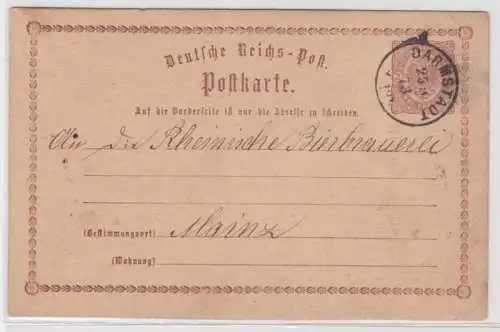 96569 DR Ganzsachen Postkarte P1 Darmstadt nach Mainz 1873