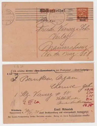 97848 Ganzsachen Postkarte P124 Zudruck Emil Mönnich Buchhandlung Würzburg 1920