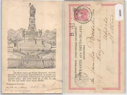 96690 DR Ganzsachen Postkarte PP5/ F15/20 Niederwald-Denkmal 1886