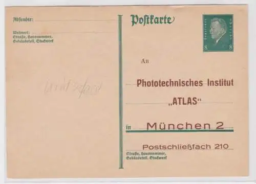 98006 Ganzsachen Postkarte P181 Zudruck Phototechnisches Institut Atlas München