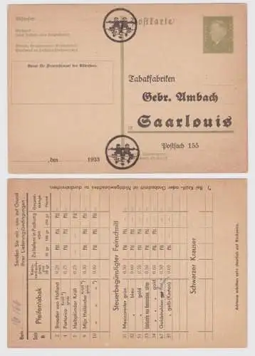 97887 DR Ganzsachen Postkarte P199 Zudruck Tabakfabriken Gebr. Ambach Saarlouis