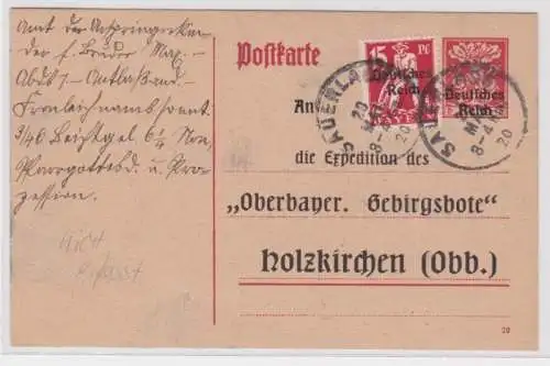 97853 DR Ganzsachen Postkarte P125 Zudruck Oberbay. Gebirgsbote Holzkirchen 1920