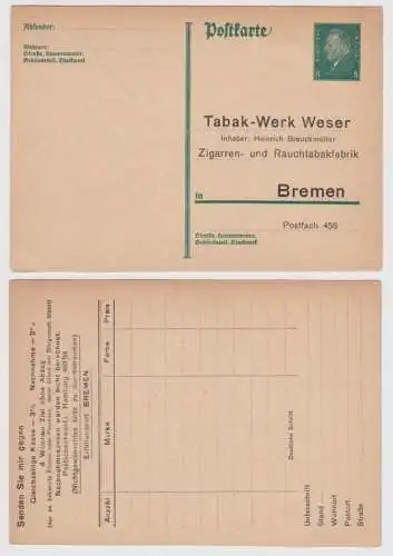 97881 DR Ganzsachen Postkarte P181 Zudruck Tabak-Werk Weser Brauckmüller Bremen