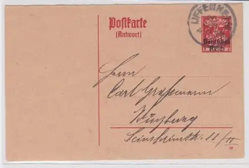 97530 DR Ganzsachen Postkarte P127A Uffenheim nach Würzburg 1920