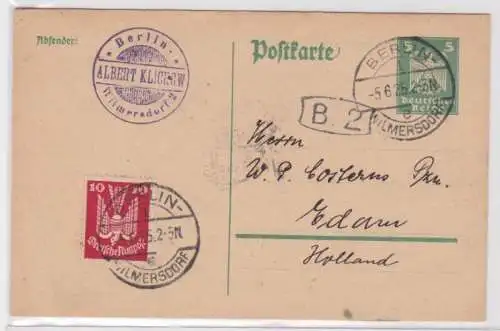 97660 Ganzsachen Postkarte P156 Albert Klickow Berlin-Wilmersdorf nach Edam 1925