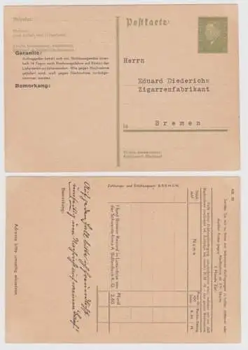 97763 DR Ganzsachen Postkarte P199 Zudruck E. Diederichs Zigarrenfabrik Bremen