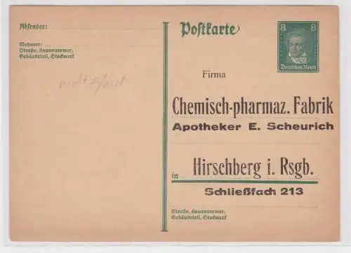 97674 DR Ganzsachen Postkarte P176 Zudruck Fabrik Apotheker Scheurich Hirschberg