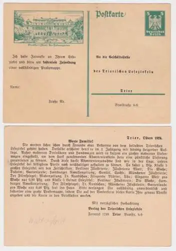 97021 DR Ganzsachen Postkarte P164/05 Zudruck Verlag Trierischer Lesezirkel 1926