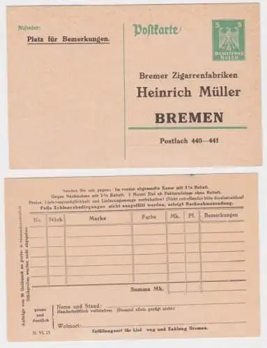 97381 DR Ganzsachen Postkarte P156 Zudruck Bremer Zigarrenfabrik Heinrich Müller