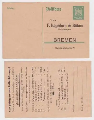 97380 DR Ganzsachen Postkarte P156 Zudruck Firma F. Hagedorn & Söhne Bremen