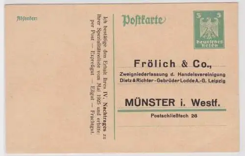 97488 DR Ganzsachen Postkarte P204 Zudruck Frölich & Co. Dietz & Richter Münster