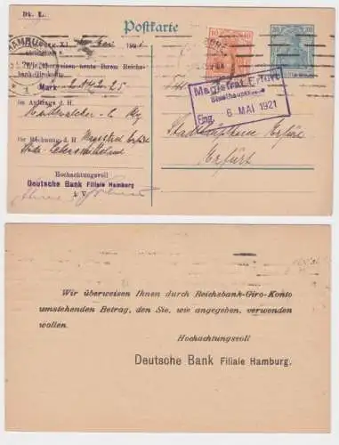 96997 DR Ganzsachen Postkarte P120 Zudruck Deutsche Bank Filiale Hamburg 1921