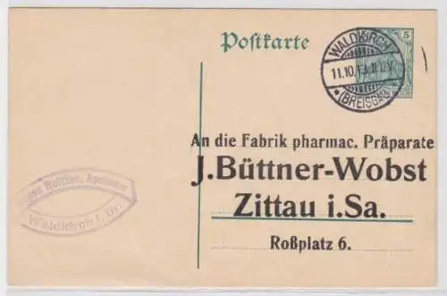 63825 DR Ganzsachen Postkarte P90 Zudruck Fabrik J. Büttner-Wobst Zittau 1913