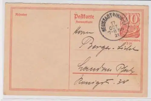 97551 Ganzsachen Postkarte P144 Neustadt nach Landau Pfalz 1921