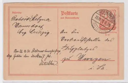 97549 Ganzsachen Postkarte P144 Wermsdorf zum Stadtrat nach Wurzen 1921