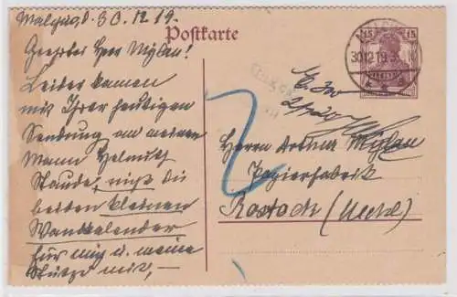 97913 DR Ganzsachen Postkarte P116 Malchin nach Rostock 1919